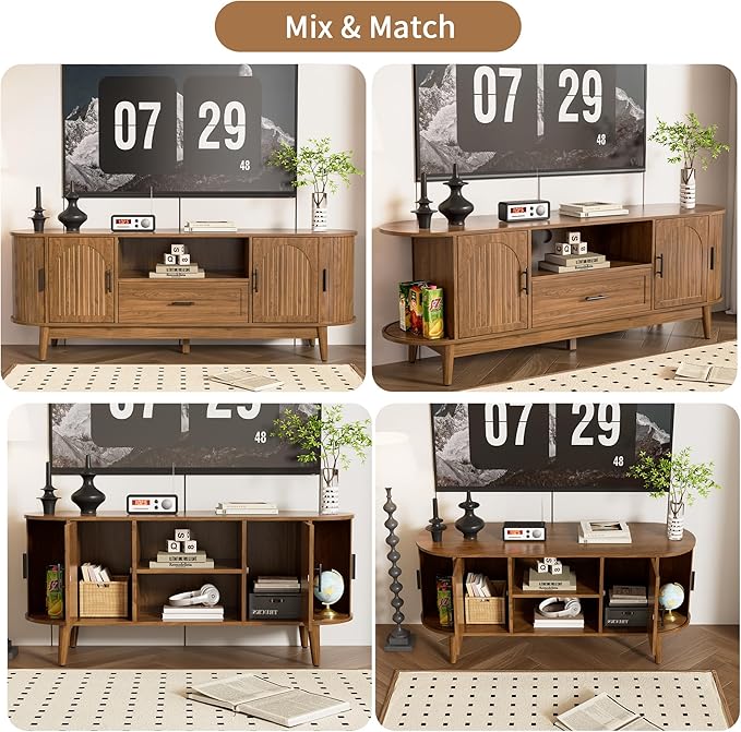 Mxtxmy 63" Fluted TV Stand for Tvs up to 70", Mid-Century Modern Entertainment - Image 7