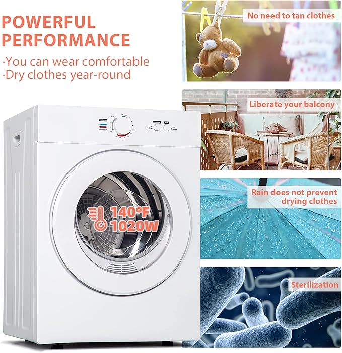 Euhomy Compact Dryer 1.8 cu. ft. Portable Clothes Dryers - Image 5