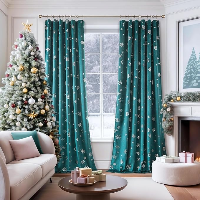 FMFUNCTEX Snowflake Christmas Velvet Blackout Curtains - Image 7