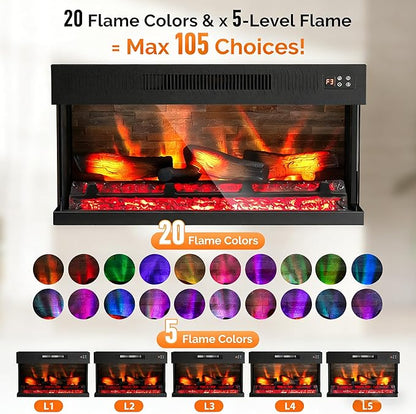 ROVSUN 1400W 3-Sided Glass Electric Fireplace Insert w/Remote Control, CSA - Image 3