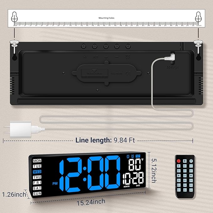 16.5" Large Digital Wall Clock: Wall Mount Decor Clock Large Display - Image 3