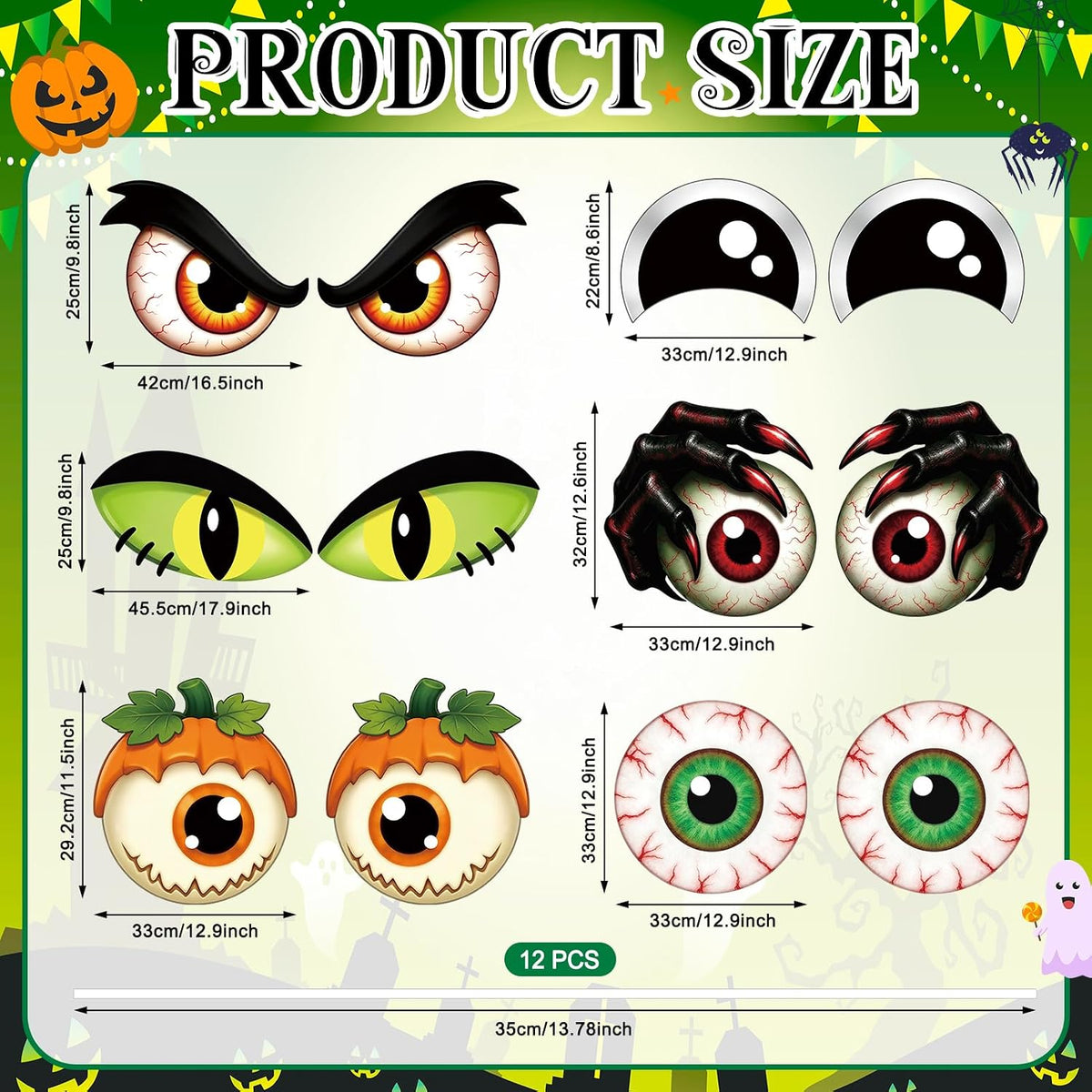 12-Piece Halloween Bush Eyes with 24 Stakes