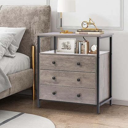 Edbuosy 3 Wooden Drawers Nightstand, 27 Inch Wide Night Stand Set 2 - Image 6