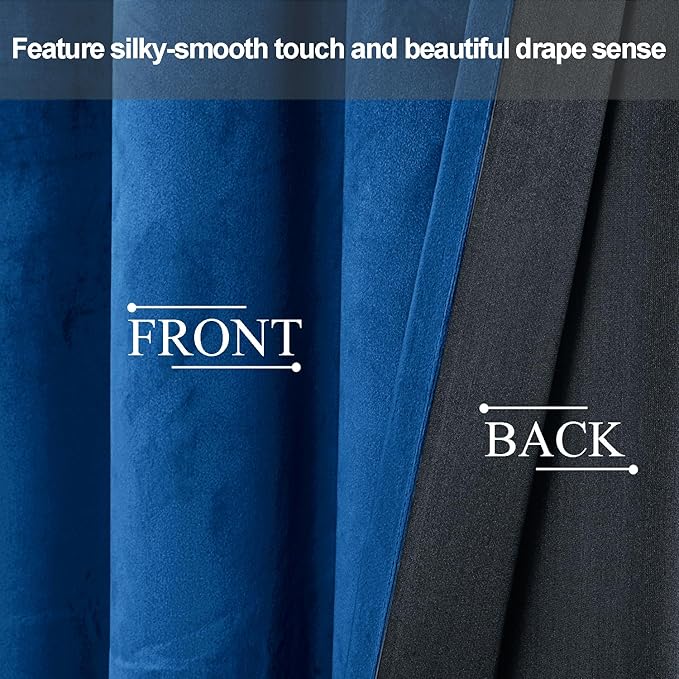 JIUZHEN Blue Velvet Blackout Curtains 96 inches - Image 4