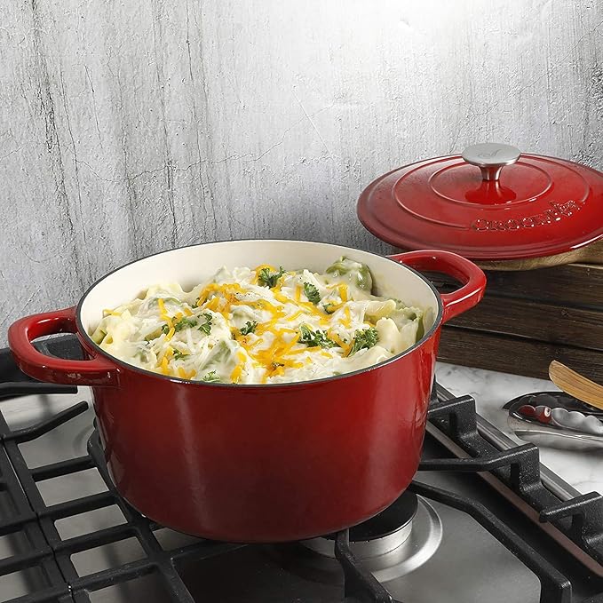 Crock Pot Artisan 5-Quart Round Enameled Cast Iron Dutch Oven – Red, Durable - Image 4