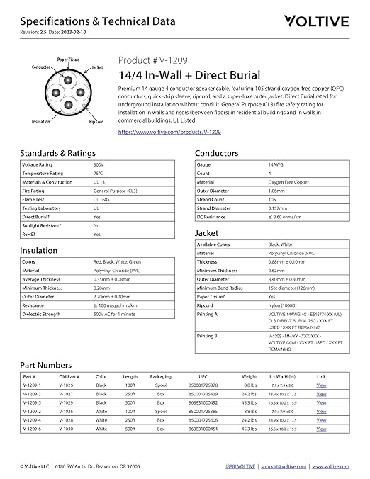 Voltive 14/4 Speaker Wire, in-Wall CL3 & Direct Burial, 500ft - Image 6