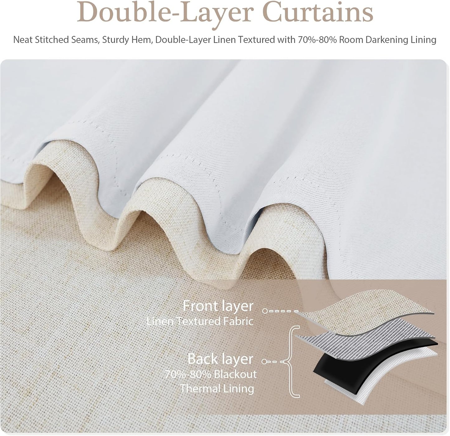 DriftAway Double Layer Linen Blackout Tie Up Curtains Thermal Insulated Fully Lined Balloon Roman Shade Bathroom Window Adjustable Rod Pocket for Small Window 45 Inch by 63 Inch Beige