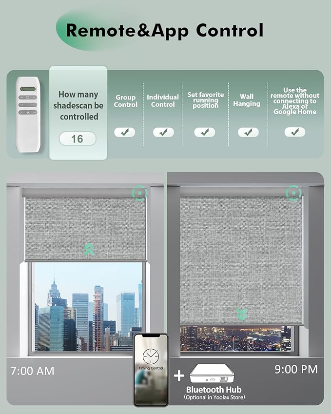 Yoolax Motorized Blinds with Remote, Automatic Roller Shades Cordless Electric - Image 4