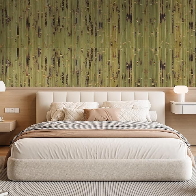 OUZUGIE 1 Pack 96x24 Inch Natural Bamboo Wall Panel – Green Burned Pole Wrap - Image 8