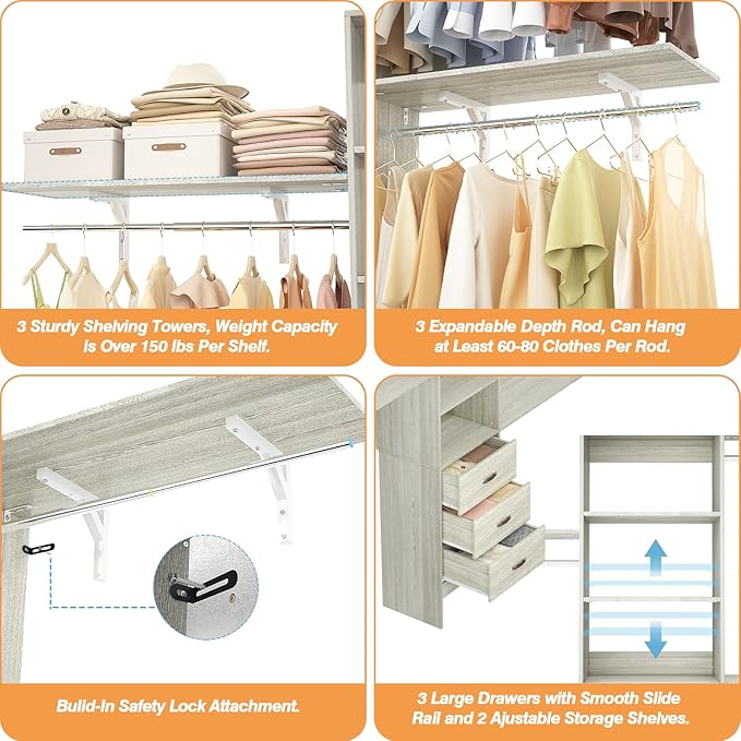 Armocity 96 Inches Closet System, 8FT Walk In Closet Organizer - Image 5