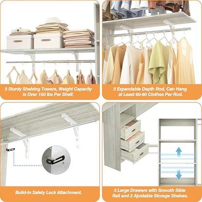 Armocity 96 Inches Closet System, 8FT Walk In Closet Organizer - Image 5