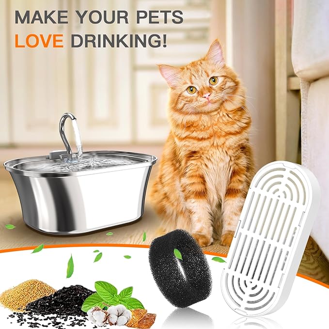 Cat Water Fountain Filters for 108/3.2L& 4L/134oz Stainless Steel Pet Water - Image 7