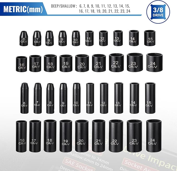64-Piece 3/8" Drive Socket Set, SAE & Metric, Deep & Shallow, 72-Tooth Ratchet - Image 2