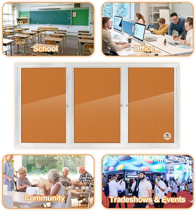 Lockable Outdoor Enclosed Bulletin Board, Weatherproof Cork Noticeboard - Image 5