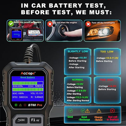 Acclope BT60 Pro Car Battery Tester, Digital Analyzer - Image 10