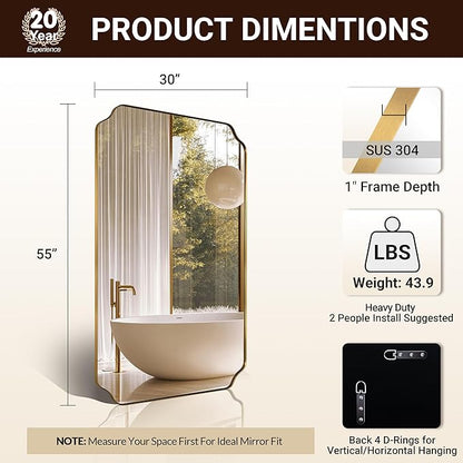 ANDY STAR 30"x55" Large Bathroom Mirror, Brushed Brass Full Length Wall Mirror - Image 2