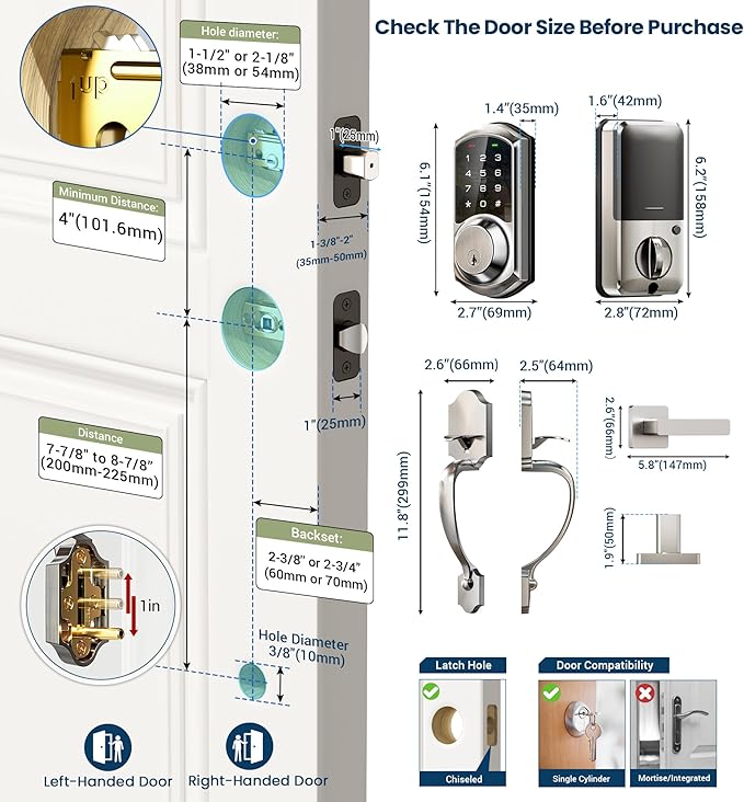 Veise VE06-H Smart Front Door Lock Set, App Control, Keyless Entry Deadbolt - Image 9