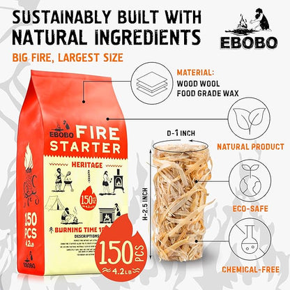 150 pcs Natural Fire Starters for Fireplace, Wood Stove, Charcoal Grill - Image 2