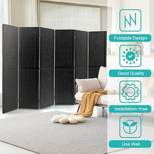Babion 6 Panel Pegboard Display, Peg Board Room Divider Freestanding Folding - Image 4