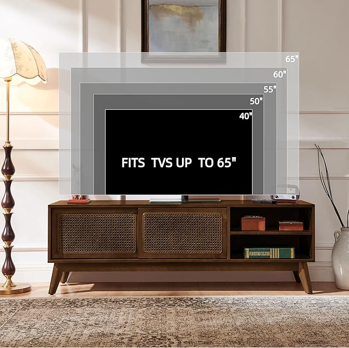 LKTART TV Stand for TVs up to 65'', Mid Century Modern Entertainment Center - Image 3