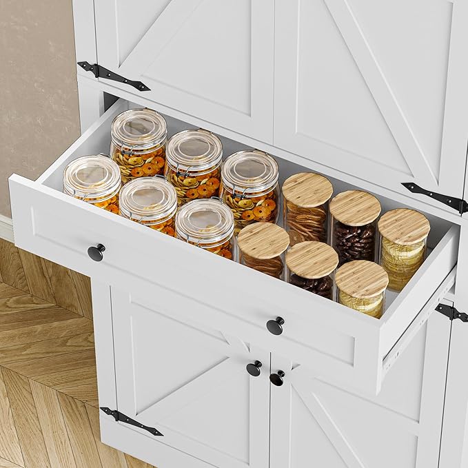 Pantry Organizers and Storage Cabinet, 70” Barn Door White Kitchen Cabinet - Image 7