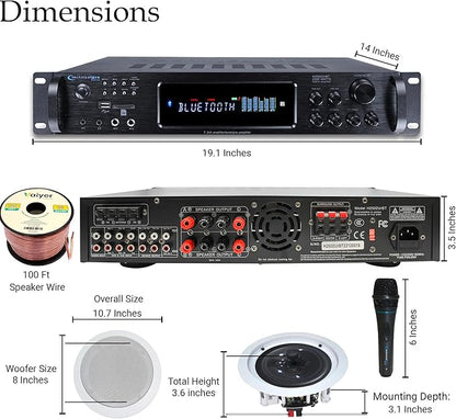 Home Stereo System Kit – 7.2 Channel 2500 W Bluetooth Amplifier w/ 4 Qty of 8” - Image 2