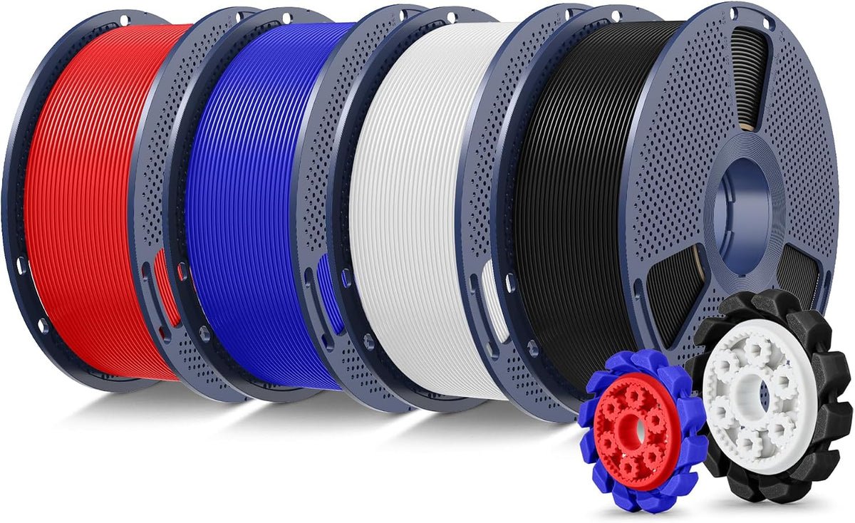 sunlu pla+2.0 3d printer filament, black+white+red+klein blue, 4kg, main product view