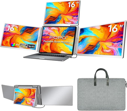 FOPO 16" Laptop Screen Extender Monitor Portable, Quad Monitor, Just 1 Cable by FOPO