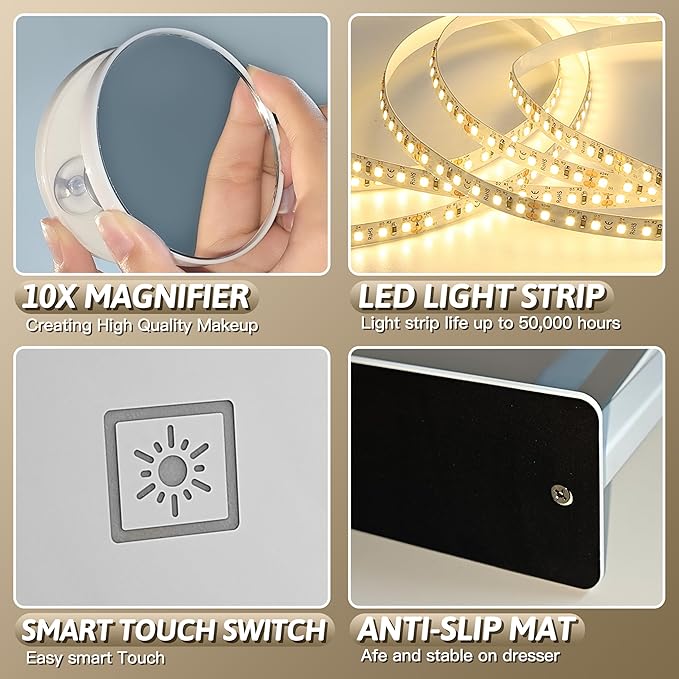 FENNIO Vanity Mirror with Lights, 3 Color Modes & Brightness Adjustable - Image 7