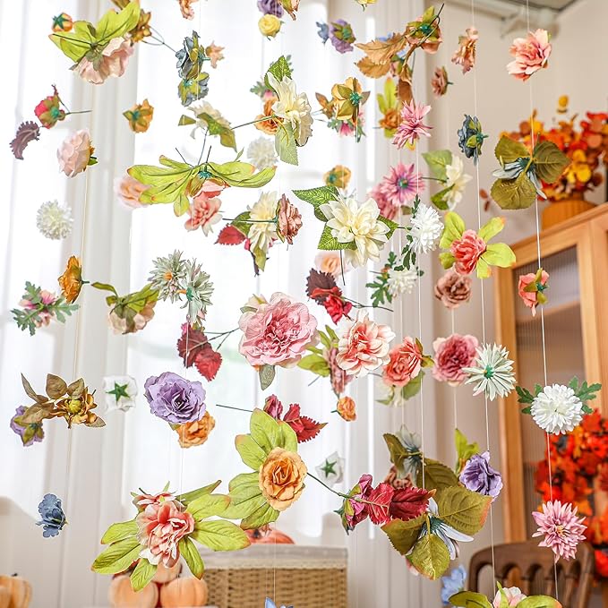 XunYee 6 Pcs 35.4 ft Flower Garlands Hanging Wildflower Backdrop Decoration A...