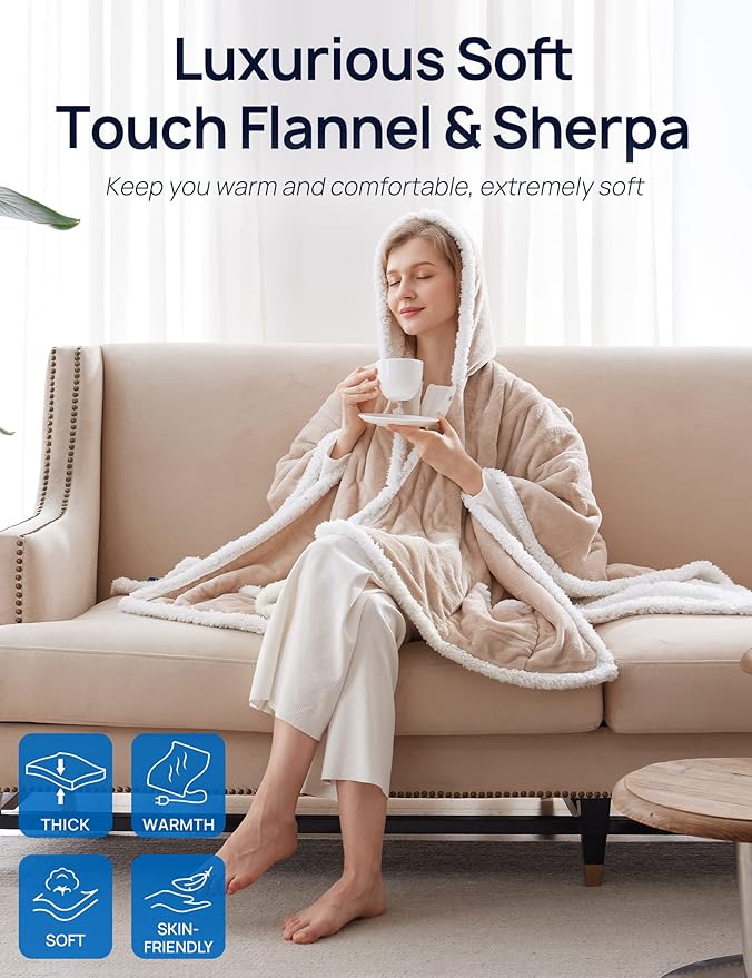 Westinghouse Wearable Heated Throw Blanket, Electric Heated Wrap Poncho Shawl - Image 2