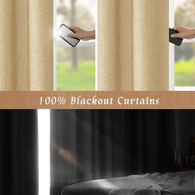 LAMIT Natural Linen Full Blackout Window Curtains - Image 4