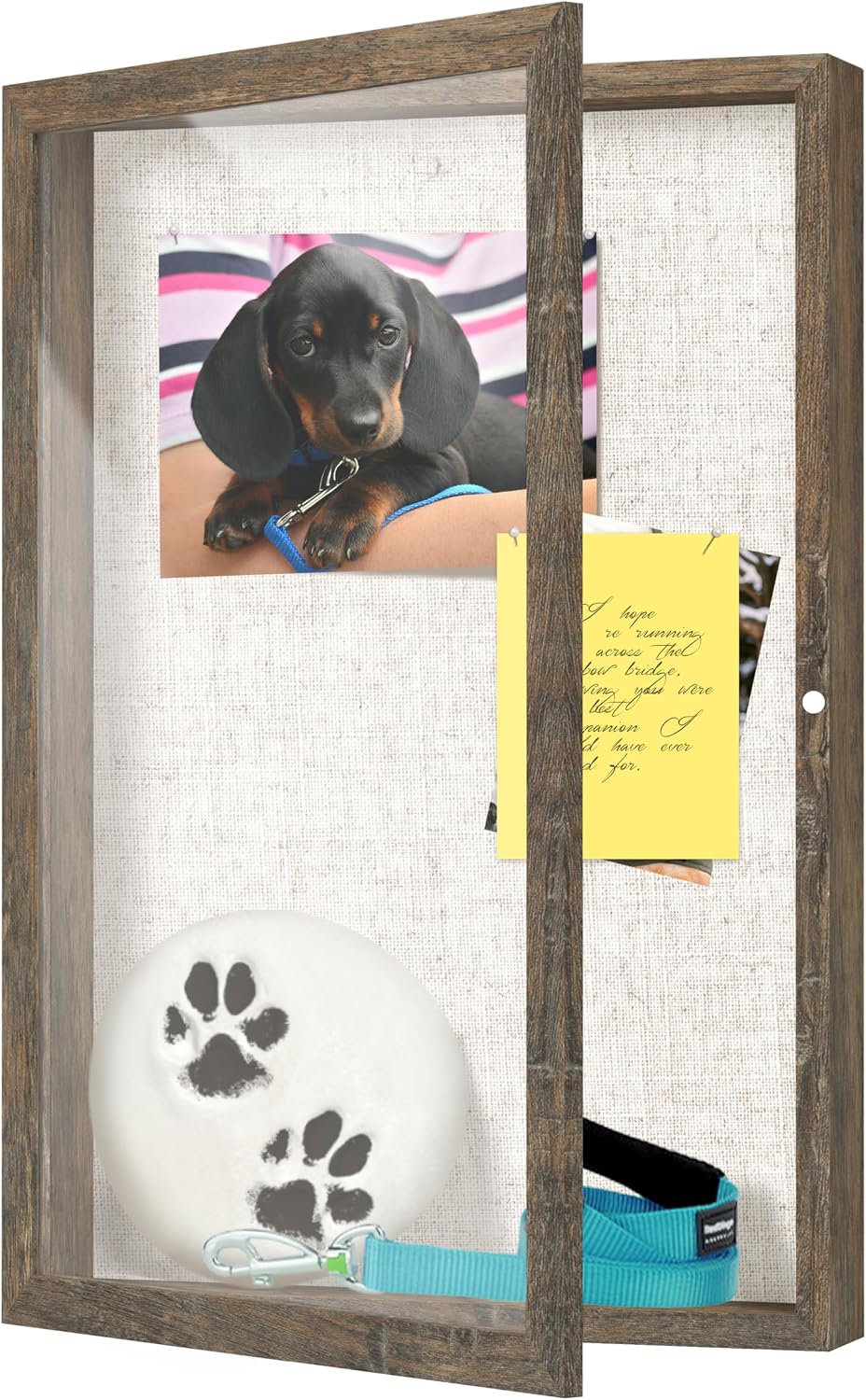 FrameWorks 12x18 Deep Shadow Box Frame, Wooden Display Case w. Linen Board & Tempered Glass Door - Brown Woodgrain - Large - Wall Mounted