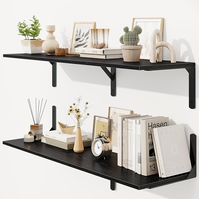 Black Floating Shelves 40"W x 12"D, Deep Wall Shelves - Image 4