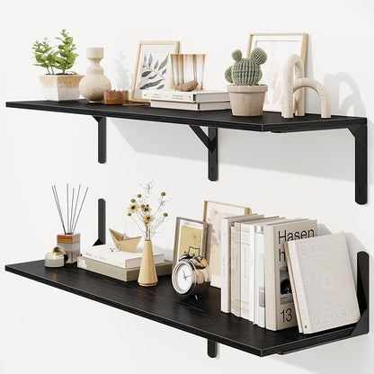 Black Floating Shelves 40"W x 12"D, Deep Wall Shelves - Image 4