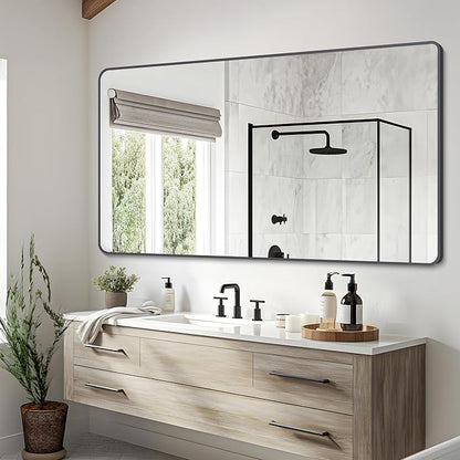 30" x 55"Bathroom Mirror, Matte Black Wall Mirror by DESBING