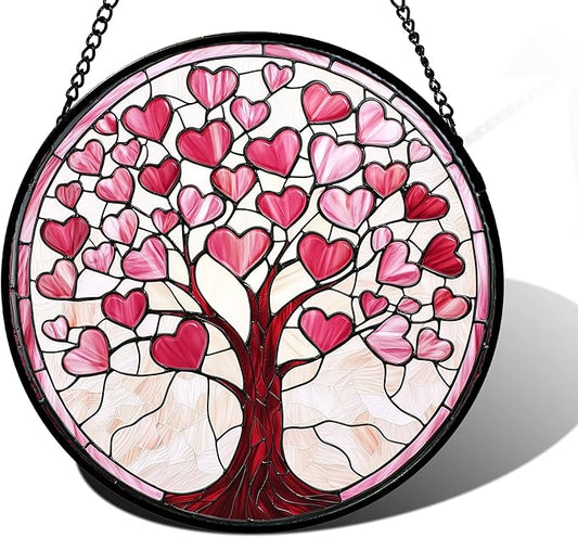 DASTOLL Stained Glass Window Hanging, Valentine's Day Gifts Pink Love Heart by DASTOLL