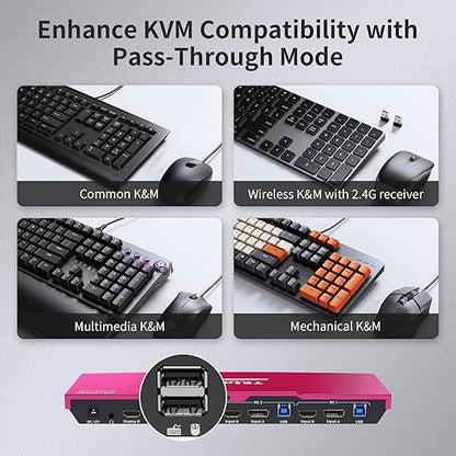 TESmart USB 3.0 DisplayPort + HDMI KVM Switch 2 Monitors 2 Computers 4K@60Hz - Image 7