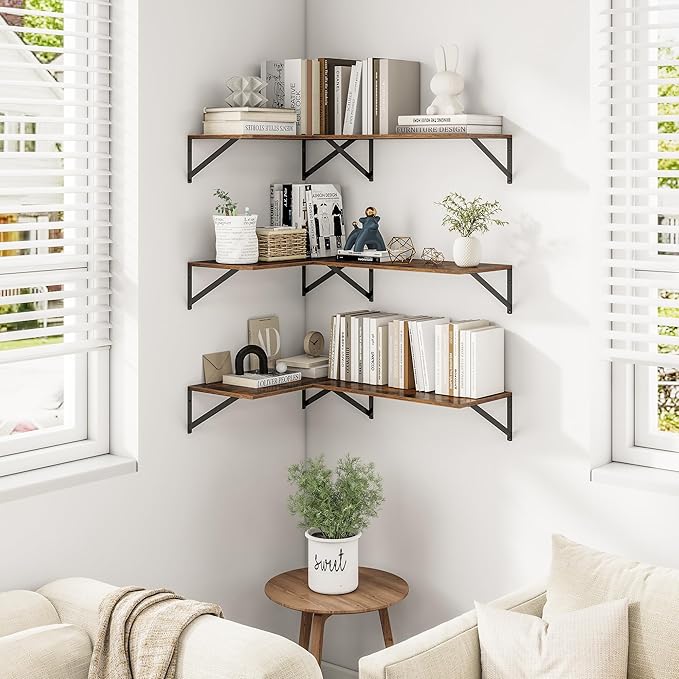 24"W x 12"D Wall Shelves for Books, 12 Inch Deep Floating Shelves Set of 3 - Image 2