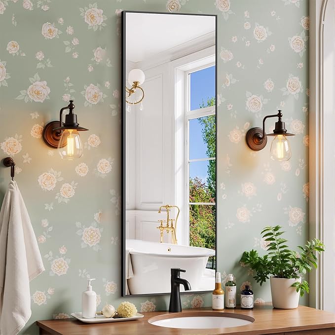 Black Bathroom Mirror for Wall, 16x48 Inch Rectangle Mirror - Image 3