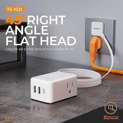 Short Flat Extension Cord, TESSAN Small Power Strip - Image 7