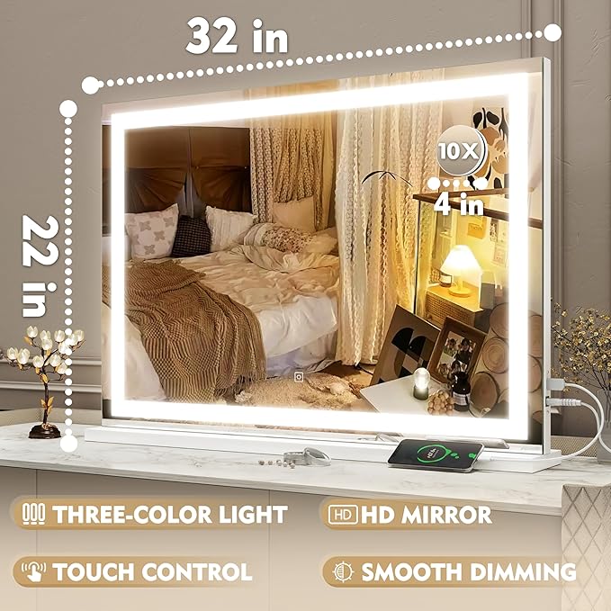ROLOVE Vanity Mirror with Lights, LED Makeup Mirror, USB Charging Port - Image 2