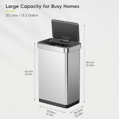 EKO EcoNova 13.2 Gallon/ 50L Automatic Sensor Kitchen Trash Can, Stainless - Image 2