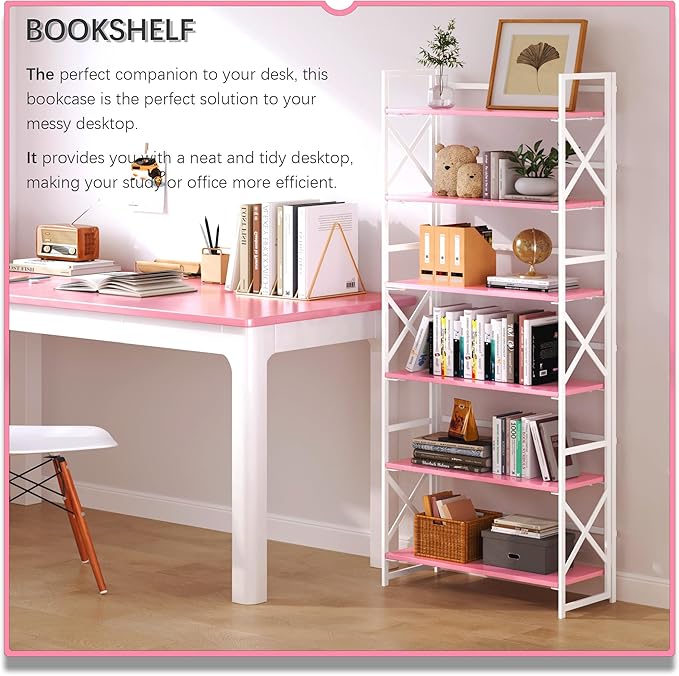 4NM 6 Tiers No Assembly Book Shelves, 61.8" H Folding Bookshelf Bookcase Open - Image 3