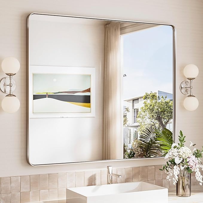 TokeShimi 42x36 Brushed Nickel Bathroom Mirror by RefinedBathroomAccessories