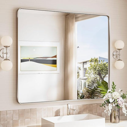 TokeShimi 42x36 Brushed Nickel Bathroom Mirror by RefinedBathroomAccessories
