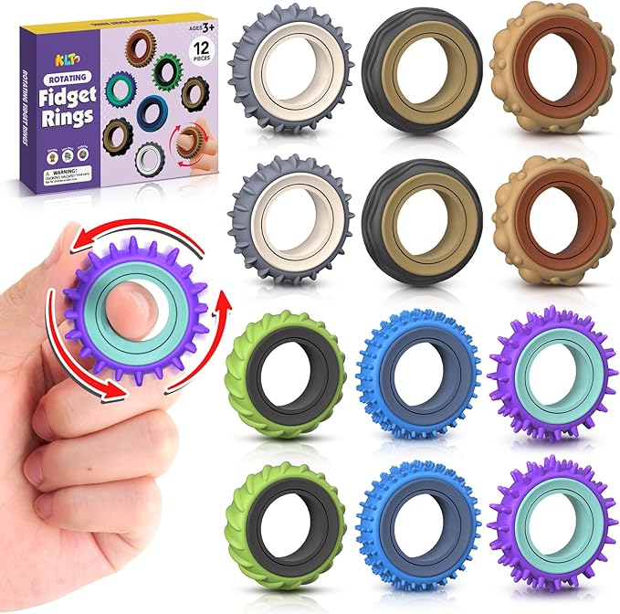 Fidget Toys Adults Sensory Rings: 12 Pack Texture Spinner Rings by KLT