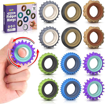 Fidget Toys Adults Sensory Rings: 12 Pack Texture Spinner Rings by KLT