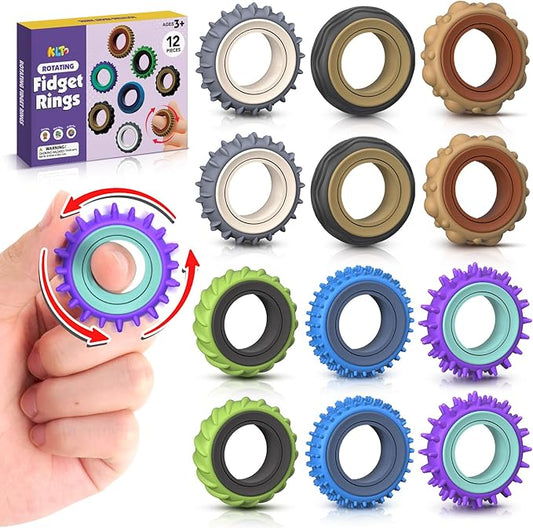 Fidget Toys Adults Sensory Rings: 12 Pack Texture Spinner Rings by KLT