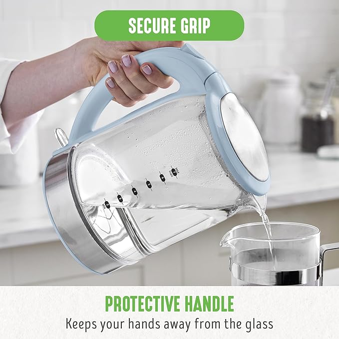 GreenLife 1.7 Liter Glass Electric Kettle, Easy One Touch Use, Quick Heating - Image 8
